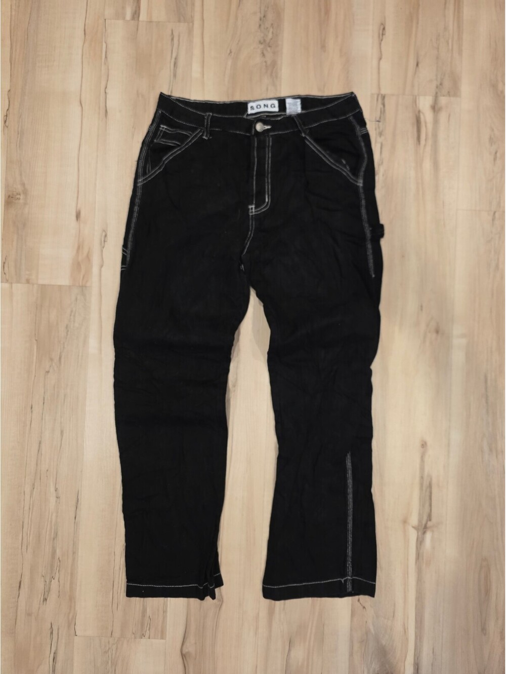 S.O.N.G. Black Cotton Pants with White Stitching Size 11/30